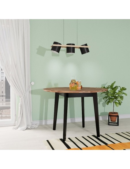 Table ronde bois massif, pieds noirs