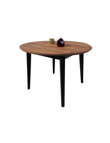 Table ronde bois massif, pieds noirs