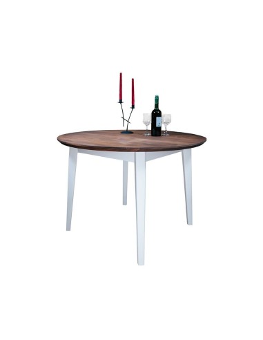 Table ronde bois massif, pieds blancs