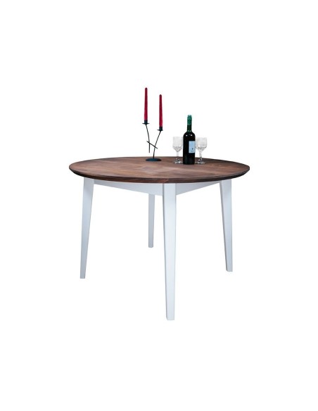 Table ronde bois massif, pieds blancs