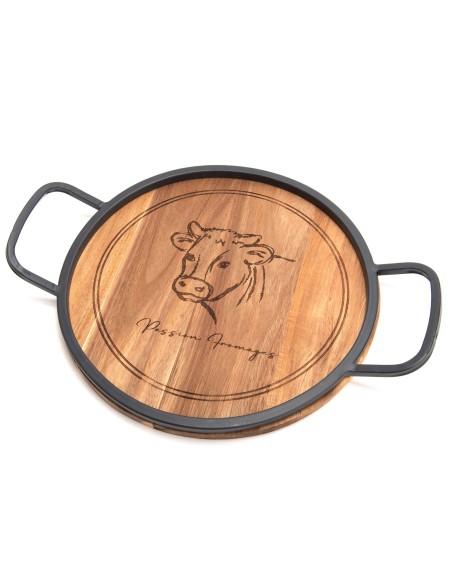 Plateau rond en bois et métal