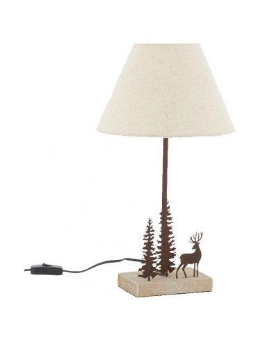 Lampe en métal et bois cerf et sapins