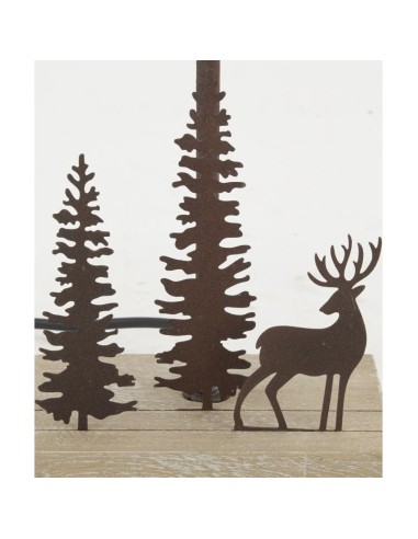 Lampe en métal et bois cerf et sapins