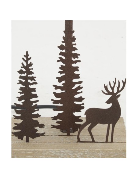 Lampe en métal et bois cerf et sapins