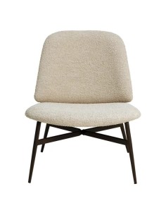 Fauteuil bas beige bouclette pieds métal noir