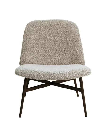 Fauteuil bas blanc bouclette pieds métal noir