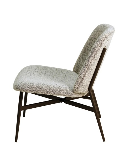 Fauteuil bas blanc bouclette pieds métal noir