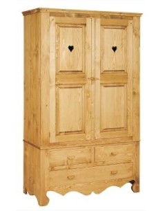 Armoire 2 portes et 3 tiroirs en pin massif huilé.