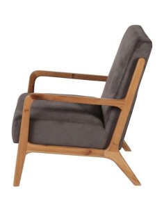 Fauteuil vintage velours beige piètement chêne massif ciré 2