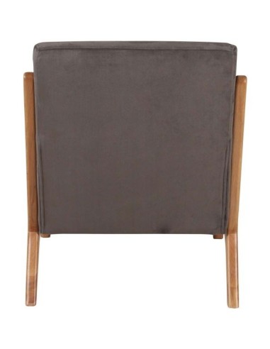 Fauteuil vintage velours beige piètement chêne massif ciré