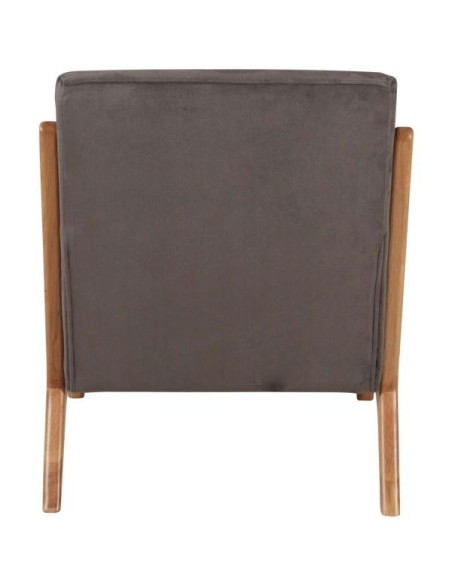 Fauteuil vintage velours beige piètement chêne massif ciré