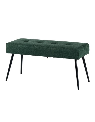 Banc tissu vert sapin, pieds métal noirs