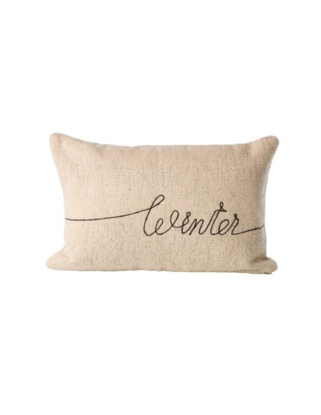 Coussin décoratif broderie winter en coton écru