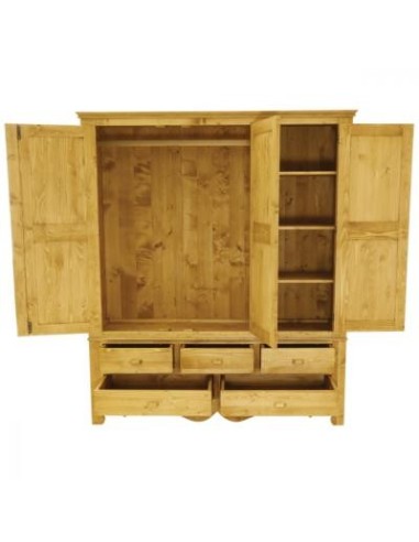 Armoire 3 portes 5 tiroirs pin huilé