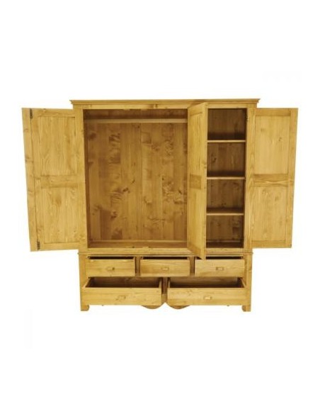 Armoire 3 portes 5 tiroirs pin huilé
