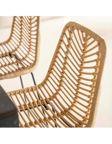 Chaise plan de travail en rotin et métal