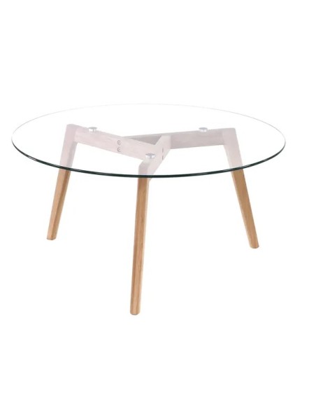 Table basse en verre et chêne massif