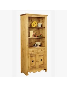 Bibliothèque de style montagne 2 portes, 2 tiroirs en pin massif