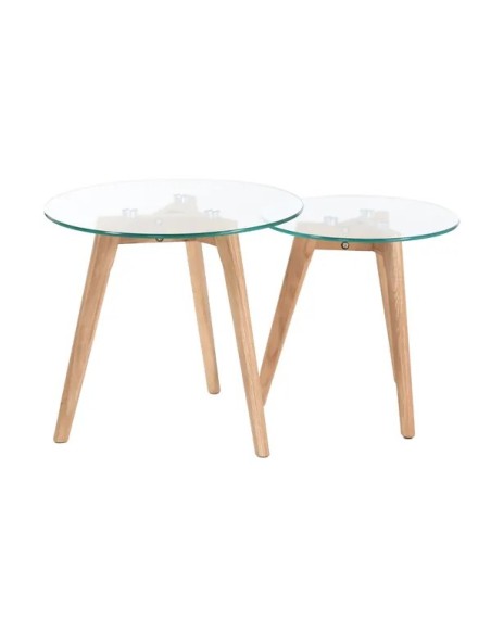 Tables basses gigognes en verre et chêne massif