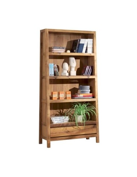 Bibliothèque en chêne massif avec 1 tiroir 92 cm
