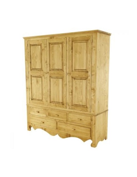 Armoire 3 portes 5 tiroirs pin huilé