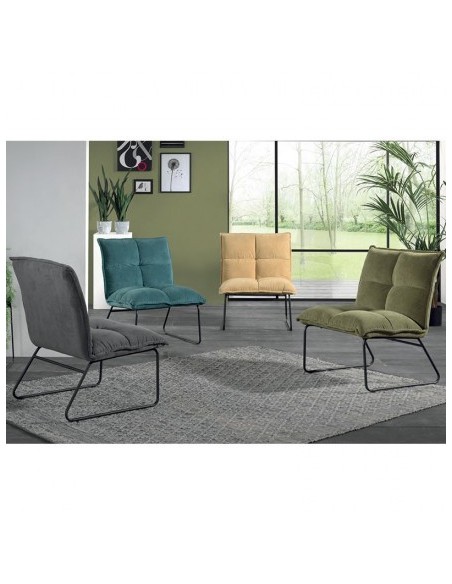 Fauteuil Velours Bleu Et Pieds Métal Noir