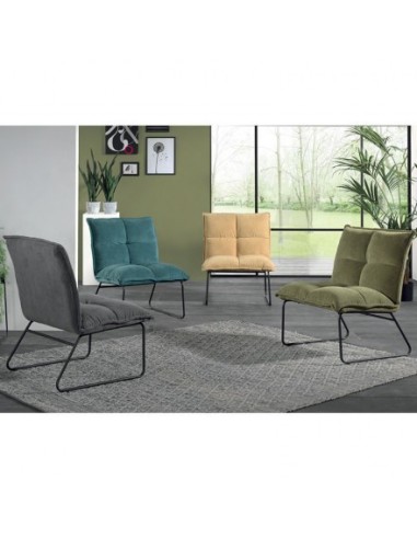 Fauteuil Velours GrisEt Pieds Métal Noir