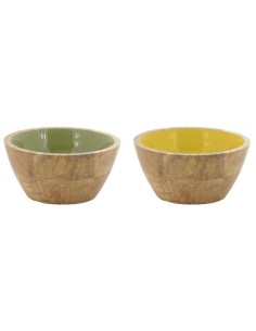 Corbeille en bois de manguier et résine. 2 coloris assortis : jaune et