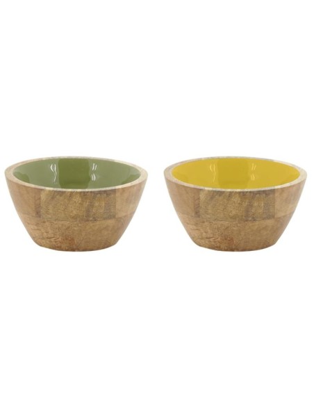 Corbeille en bois de manguier et résine. 2 coloris assortis : jaune et