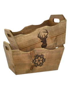 Corbeille 2 anses en bois teinté.