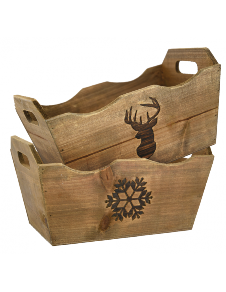 Corbeille 2 anses en bois teinté.