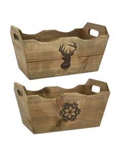 Corbeille 2 anses en bois teinté. 2