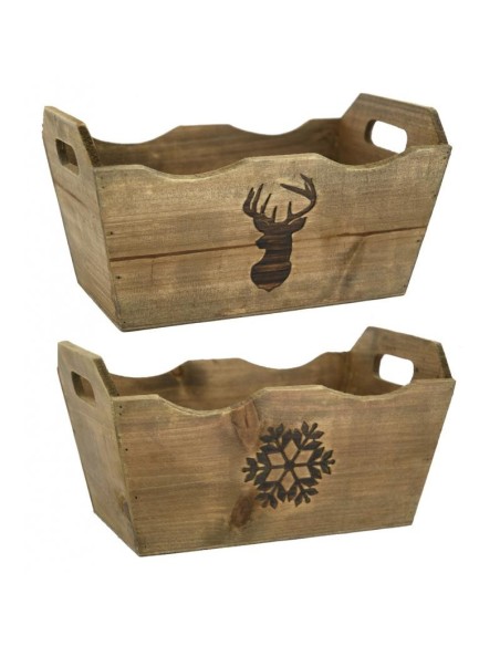 Corbeille 2 anses en bois teinté.