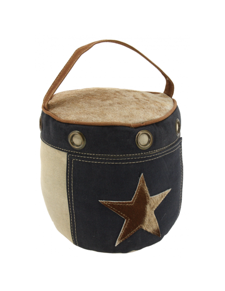 Cale porte en coton décoré d'œillets et empiècements de peau de vache