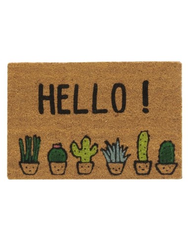 Paillasson "Hello" en coco imprimé cactus