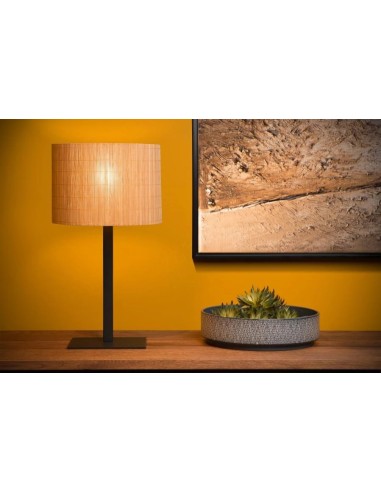 Lampe de table en rotin et métal noir