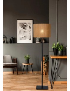 Lampadaire rotin et métal noir 2