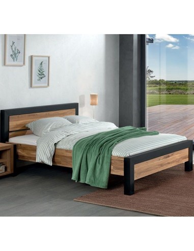 Lit chêne et fer 180 x 200