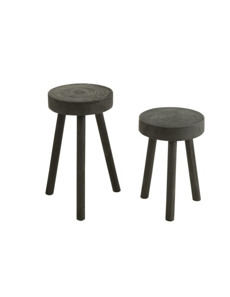 Set De 2 Tabourets Paulownia Bois Noir