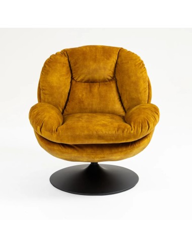 Fauteuil pivotant en velours ocre