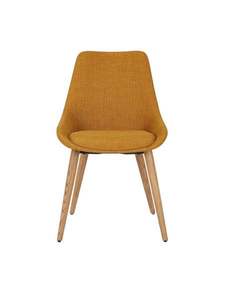 Chaise repas en tissu ocre pied chêne foncé