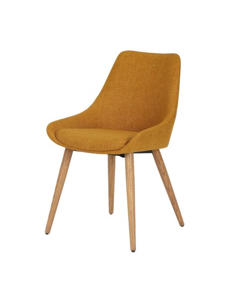 Chaise repas en tissu ocre pied chêne foncé
