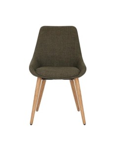 Chaise repas en tissu kaki pied chêne foncé