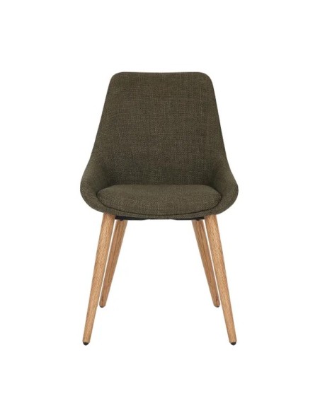 Chaise repas en tissu kaki pied chêne foncé