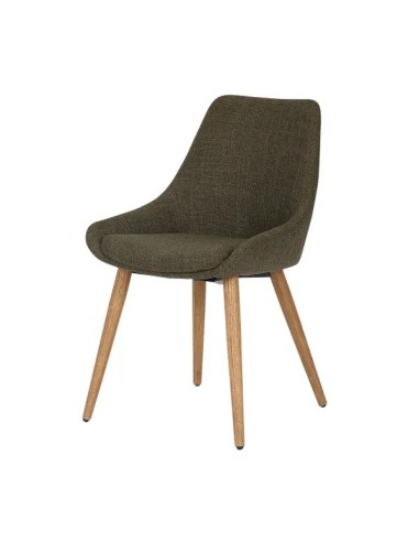 Chaise repas en tissu kaki pied chêne foncé
