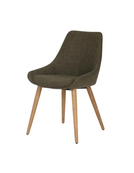 Chaise repas en tissu kaki pied chêne foncé