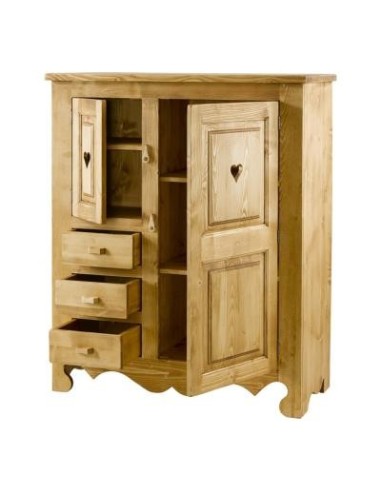 Armoirette 2 portes et 3 tiroirs en pin massif