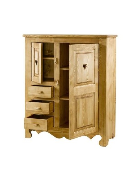 Armoirette 2 portes et 3 tiroirs en pin massif