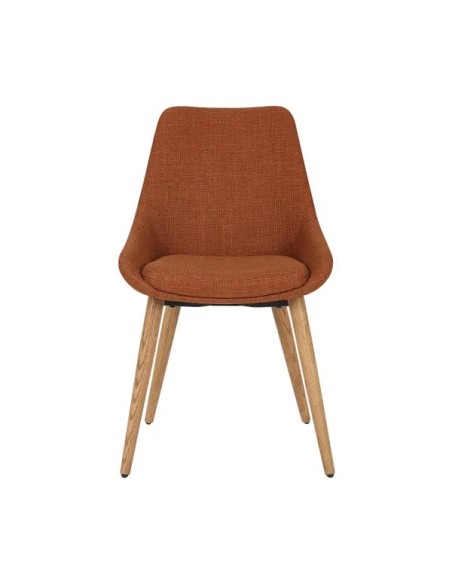Chaise repas en tissu Cognac pied chêne foncé