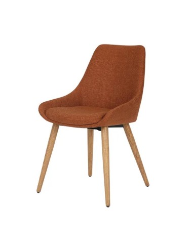 Chaise repas en tissu Cognac pied chêne foncé